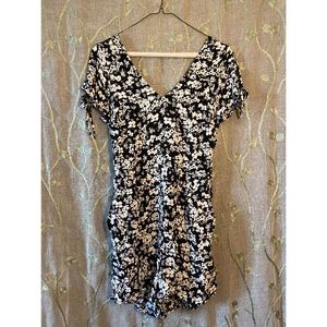 Black and White Floral Romper with back cut out
